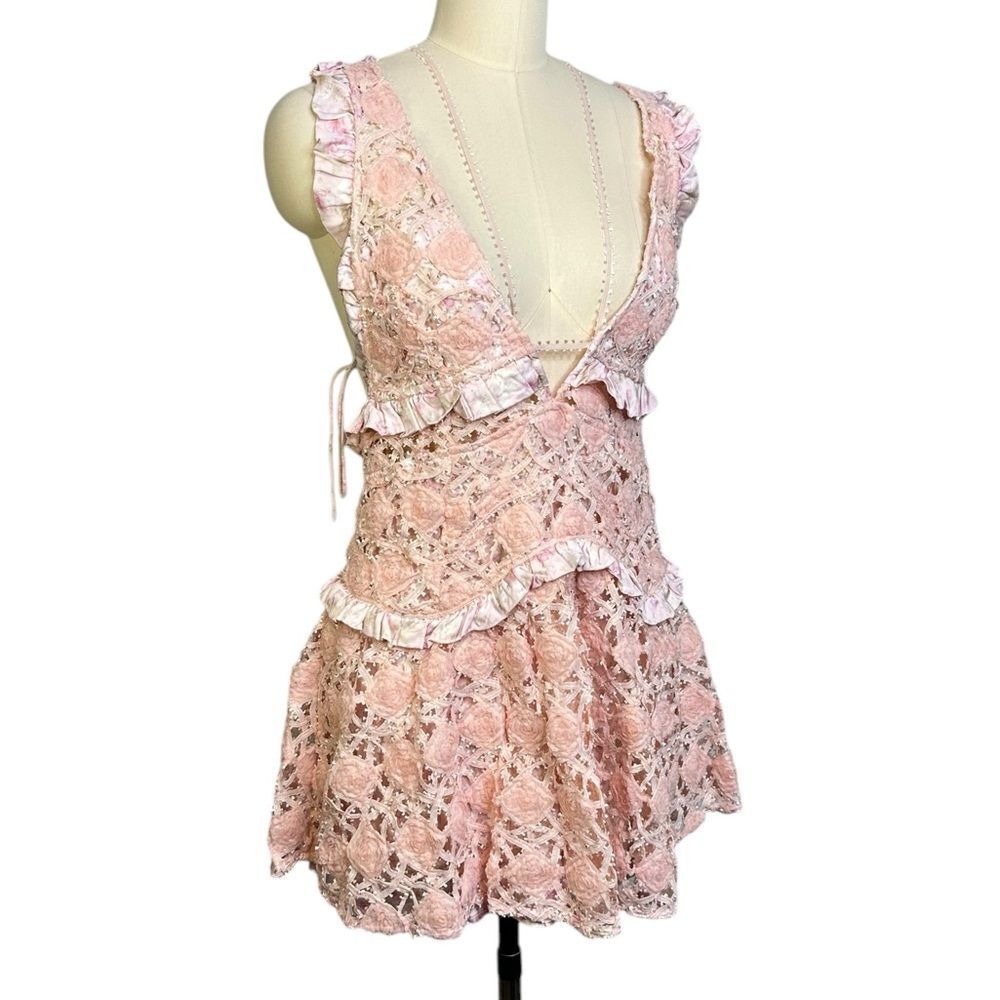 For Love and Lemons Alessia Pink Flora Ruffle Mini Dress | Size M - Picture 9 of 12